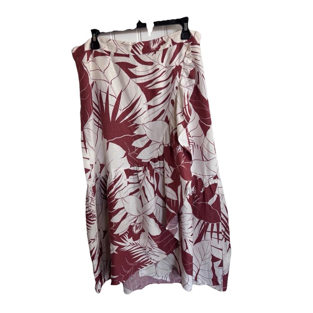 Madewell Linen Blend Faux Wrap Skirt Sz 12 Tropical Coastal Grandma Resort
